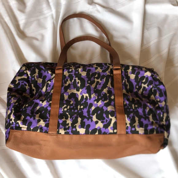 Purple Leopard Print Canvas and Faux Leather Overnight Bag - Picture 5 of 16
